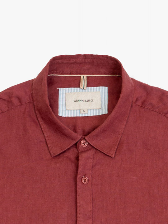 Gianni Lupo Men's Shirt Long Sleeve Linen Maroon