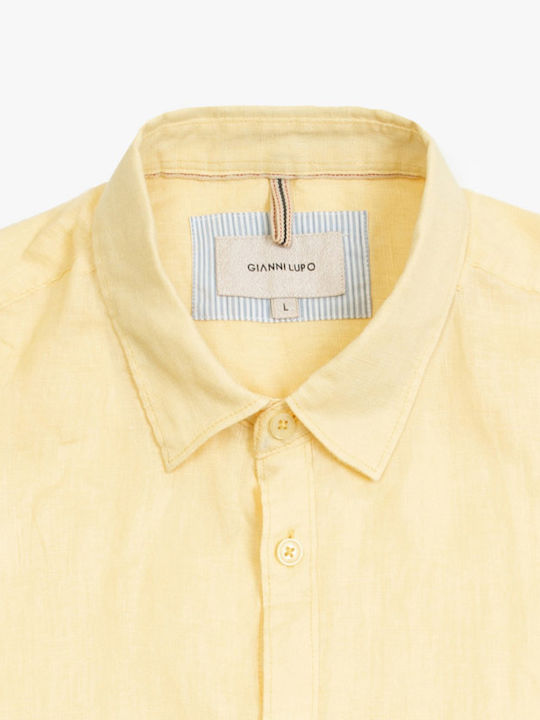 Gianni Lupo Men's Shirt Long Sleeve Linen YELLOW