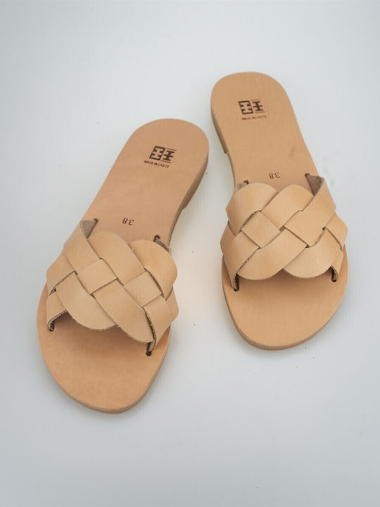 XX Leather Women's Flat Sandals in Beige Color