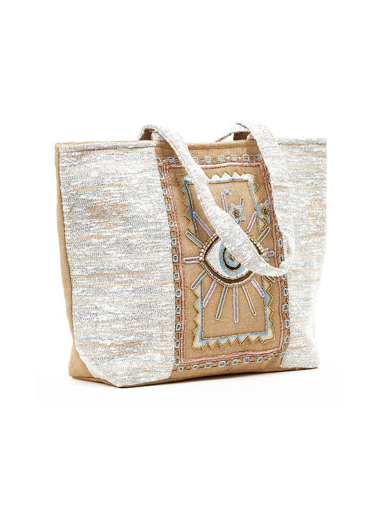 Grüne Damen Strandtasche 14-0231 Jute & Jacquard Silber