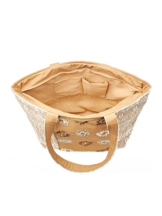 Green Women's Beach Bag 14-0235 Jute & Jacquard Beige