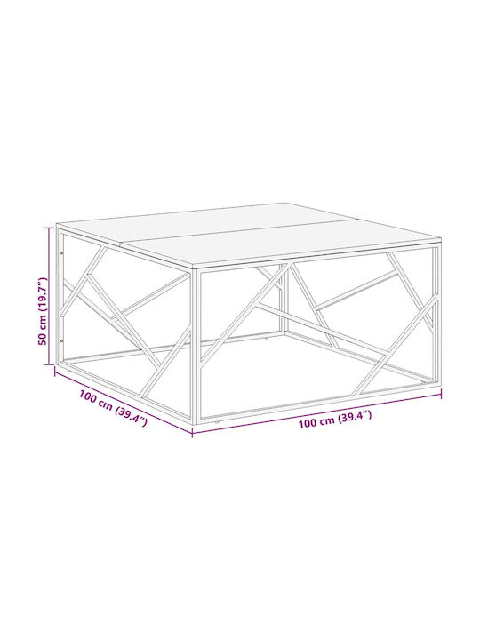 Square Central Coffee Table Made of Solid Wood Silver M100xL100xH50cm
