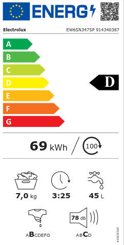 Electrolux Πλυντήριο Ρούχων 7kg με Τεχνολογία Ατμού 1400 Στροφών EW6SN347SP