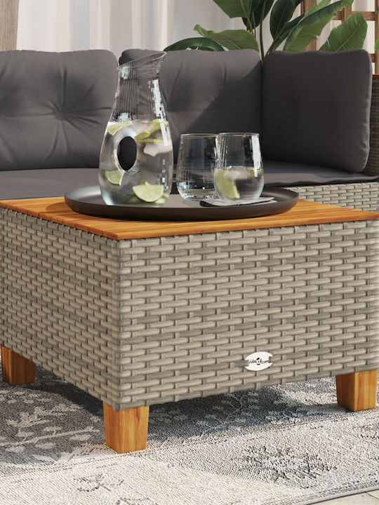 Sitting Room Outdoor Table with Wood Surface and Rattan Frame Natural 55x55x36cm