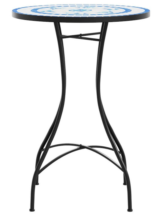 Outdoor Dinner Free Standing Table with Ceramic Surface and Metal Frame Blue/white 50x50x70cm
