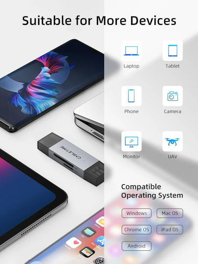 Cabletime Card Reader USB 3.0 Type-C για SD/microSD Γκρι
