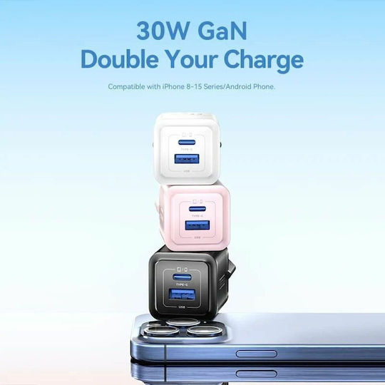 Vention Ladegerät ohne Kabel GaN mit USB-A Anschluss und USB-C Anschluss 30W Rosa (FEQP0-EU)