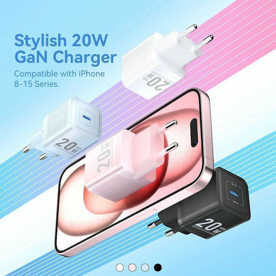 Vention Φορτιστής Χωρίς Καλώδιο με Θύρα USB-C 20W Power Delivery / Quick Charge 3.0 Ροζ (FEPP0-EU)