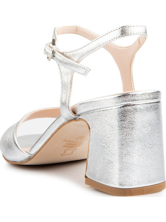 Leder Damen Sandalen in Silber Farbe
