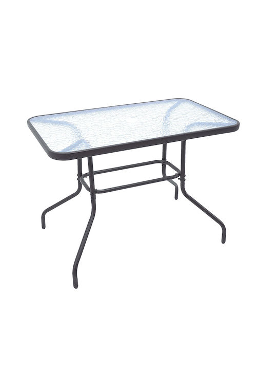 Outdoor Dinner Free Standing Table with Glass Surface and Metal Frame Anthracite 110x60x70cm