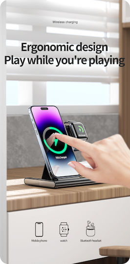 Fujia Ασύρματος Φορτιστής (Qi Pad) 15W Μαύρος (T-A80 4 σε 1)
