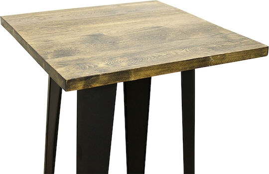 Texas Outdoor Bar Free Standing Table with Wood Surface and Metal Frame Black Checkmate 60x60x103cm