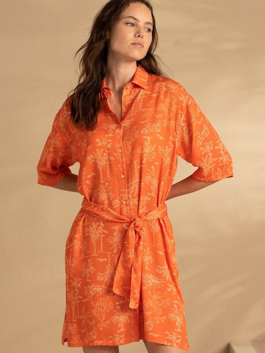 Sommer Mini Hemdkleid Orange