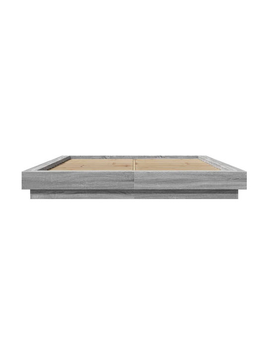 Double Wooden Gray Bed Base with Slats for Mattress 160x200cm