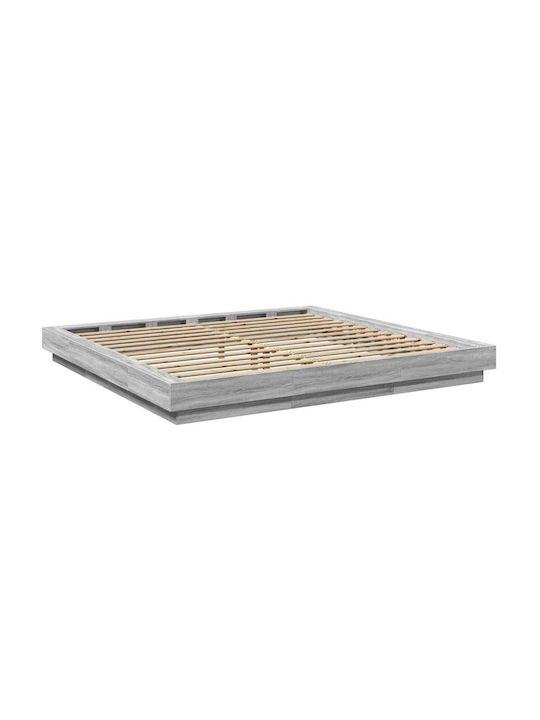 Подматрак Легло King Size Дървено Сиво с Дъски за Матрак 180x200см