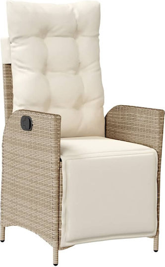 Outdoor-Stuhl Rattan Beige mit Kissen 2Stück 57x61x93εκ.
