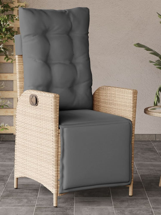 Außenstuhl Rattan Mixed Beige mit Kissen 2Stück 57x61x93cm.
