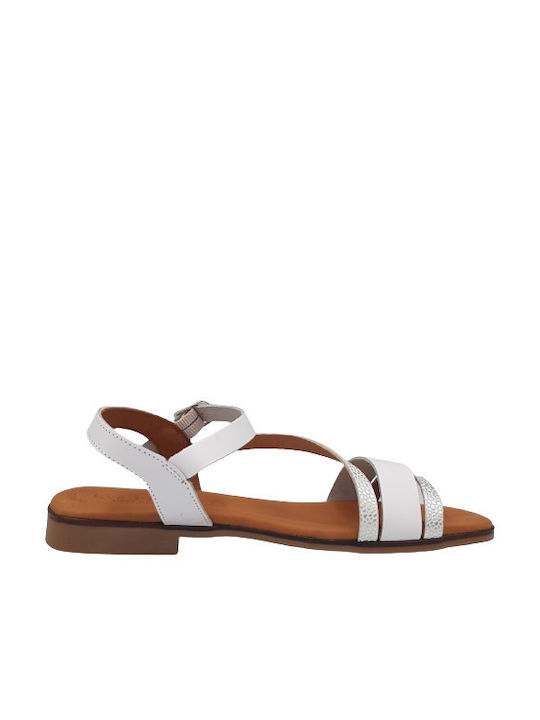 Eva Frutos Leather Women's Flat Sandals Anatomic in White Color