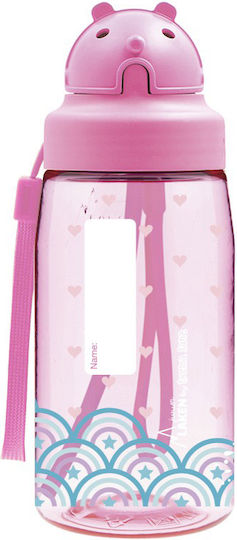 Laken Kids Water Bottle Unicorn Plastic with Straw Pink 450ml