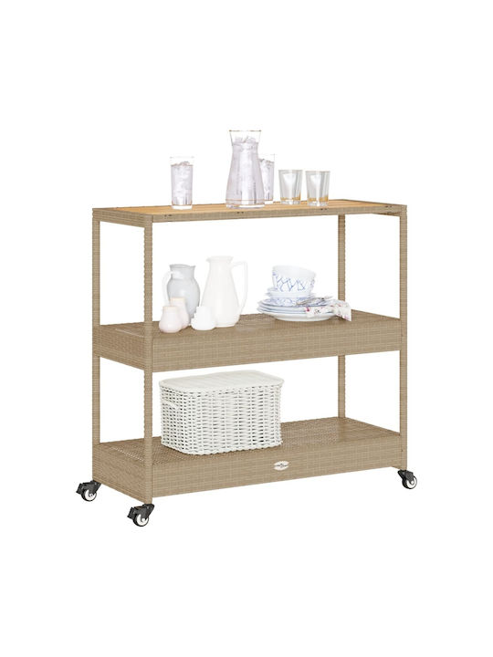 vidaXL Wooden Kitchen Trolley 3 Tiers Beige 101x40x100cm