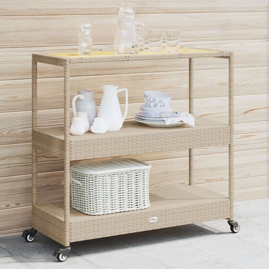 vidaXL Wooden Kitchen Trolley 3 Tiers Beige 101x40x100cm