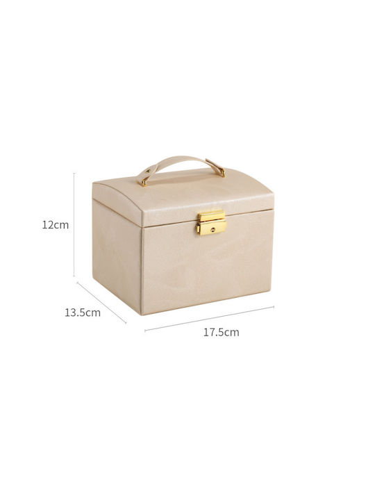 Fabric Jewellery Box with Drawer & Gold Mirror 17.5x13.5x12cm