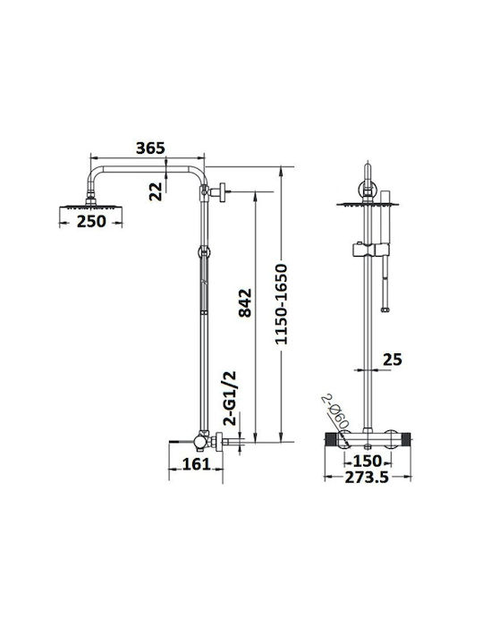 Imex Line Coloană De Duș Reglabilă Cu Mixer De Cadă 115-165cm Aurie
