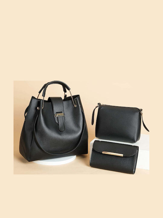 Set Geantă de damă Shopper De umăr Neagră