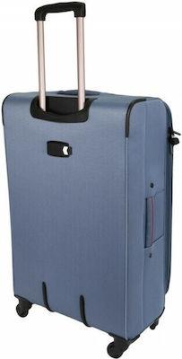 Diplomat Large Travel Suitcase Fabric Blue Raff with 4 Wheels Height 71cm.