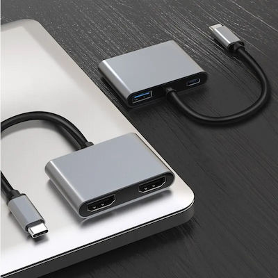 Powertech PTH-113 USB-C Docking Station with HDMI 4K PD Gray