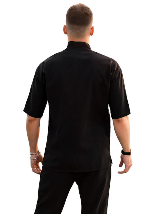 Twin Black Men's Shirt Overshirt Short Sleeve Black