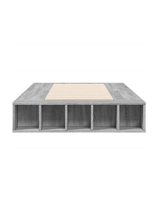 Single Wooden Gray Bed Base with Slats for Mattress 75x190cm