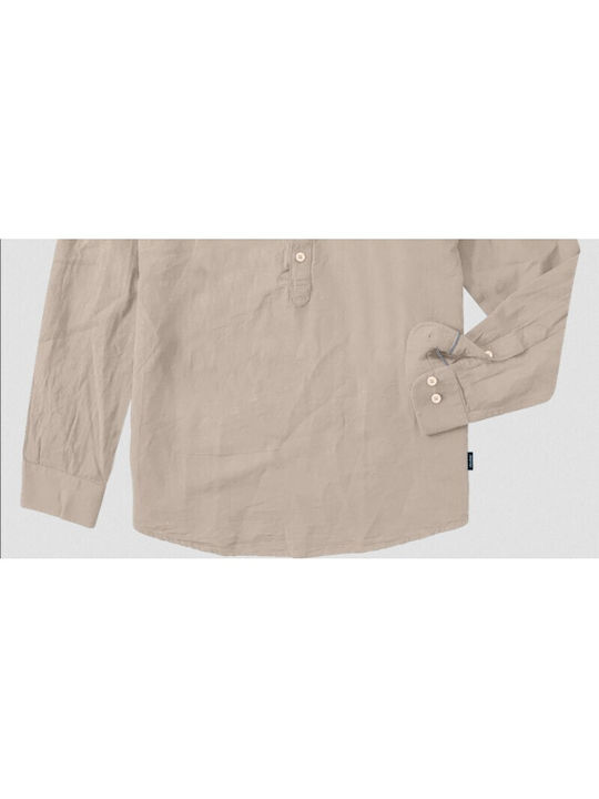 Double Men's Shirt Long Sleeve Linen BEIGE GS-591