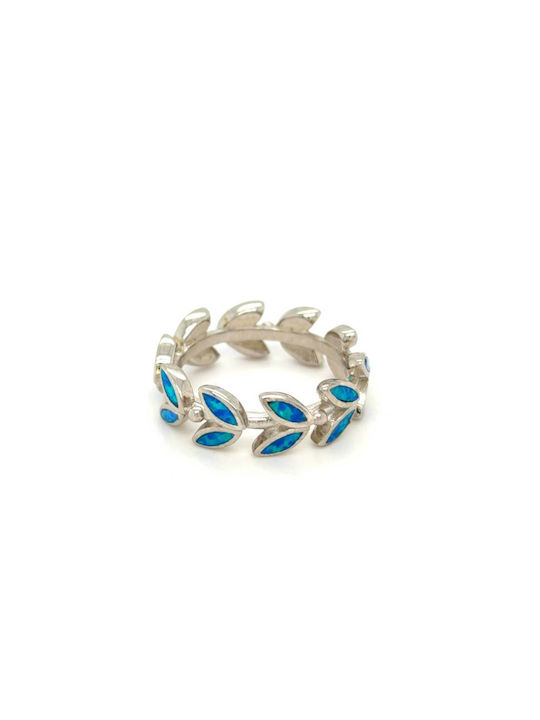 Women's Ring Silver 925° Gold-plated Olive Leaf Artificial Opal Blue