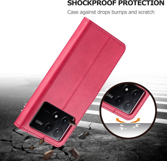 Xiaomi Poco X6 Pro Lc.imeeke Θήκη Τηλεφώνου Δέρματος Υφής Μοσχαριού Κόκκινο