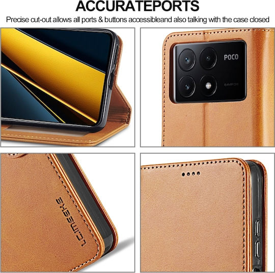 Xiaomi Poco X6 Pro Lc.imeeke Kuh-Textur Leder Handyhülle Braun