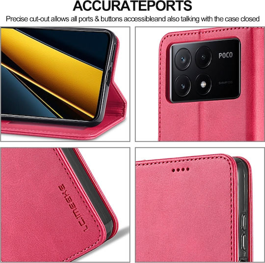 Xiaomi Poco X6 Pro Lc.imeeke Θήκη Τηλεφώνου Δέρματος Υφής Μοσχαριού Κόκκινο
