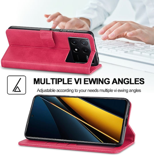 Xiaomi Poco X6 Pro Lc.imeeke Θήκη Τηλεφώνου Δέρματος Υφής Μοσχαριού Κόκκινο