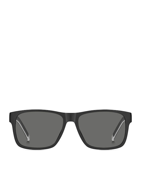 Tommy Hilfiger Men's Sunglasses With Black Horn-Rimmed Frame And Grey Polarized Lens TH1718/S RIW/M9