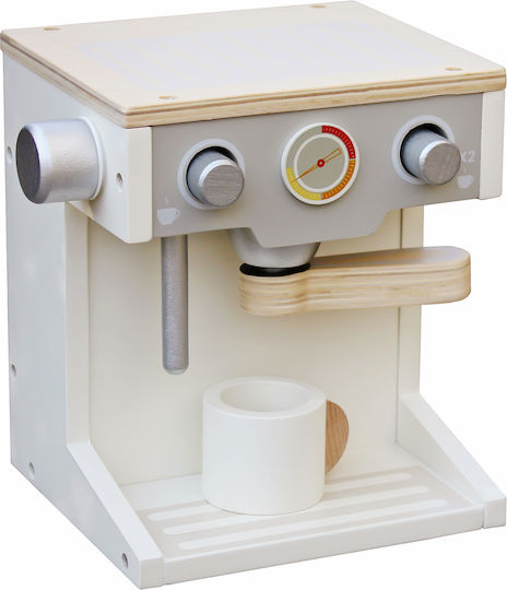 Mașină de cafea din lemn pentru copii, cu ceașcă albă și gri