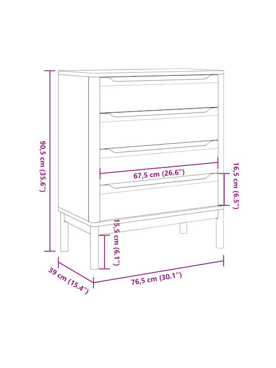 Sideboard made of Solid Wood with Drawers Grey 76.5x39x90.5cm