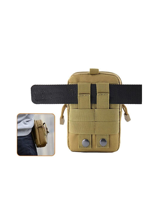 Waterproof Beige Belt Bag with 2 Compartments and External Mobile Phone Pocket 18x12x6 Cm Aria Trade