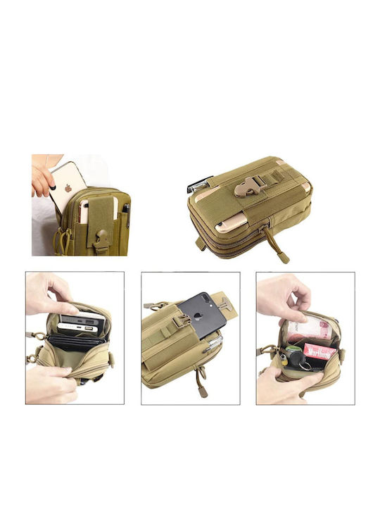 Borsetă impermeabilă bej cu 2 compartimente și buzunar extern pentru telefon mobil 18x12x6 cm Aria Trade
