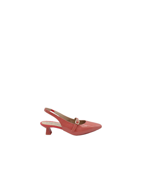 Desiree Shoes Δερμάτινες Γόβες με Μεσαίο Τακούνι Πορτοκαλί