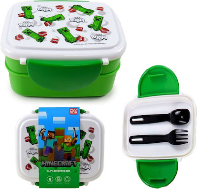 Plastic Food Container with Two Compartments, Spoon & Fork Minecraft Puckator