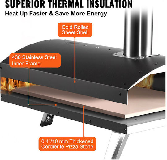 Vevor Pizza Oven Wood 54x41x69cm Black