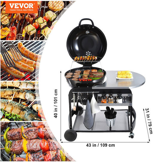 Vevor Grătar Cu Cărbune Cazan Cu Capac Și Termometru 109x109cm
