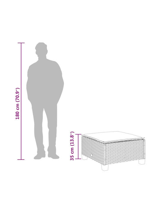 Garden Stool Cube Outdoor Rattan with Grey Cushion 63.5x56x32cm