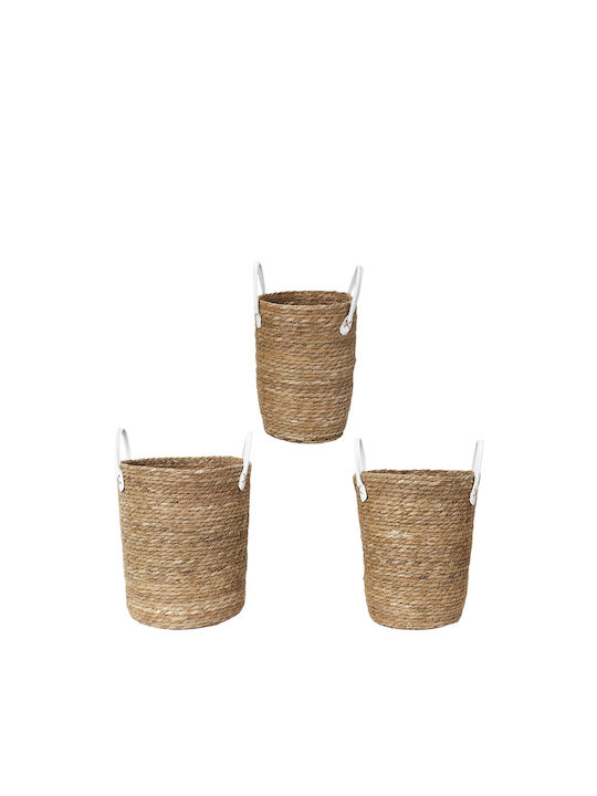 The Home Deco Factory Set of Decorative Baskets Plastic with Handles Brown 3pcs