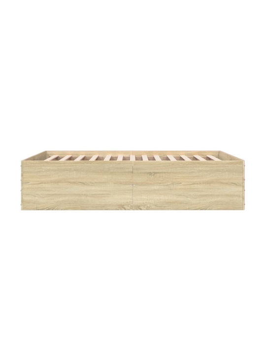 Half Double Wooden Bed Base Beige with Slats for Mattress 120x200cm